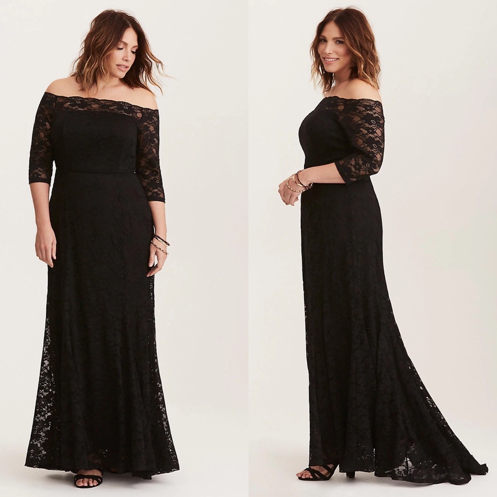 SPECIAL OCCASION BLACK LACE OFF SHOULDER GOWN